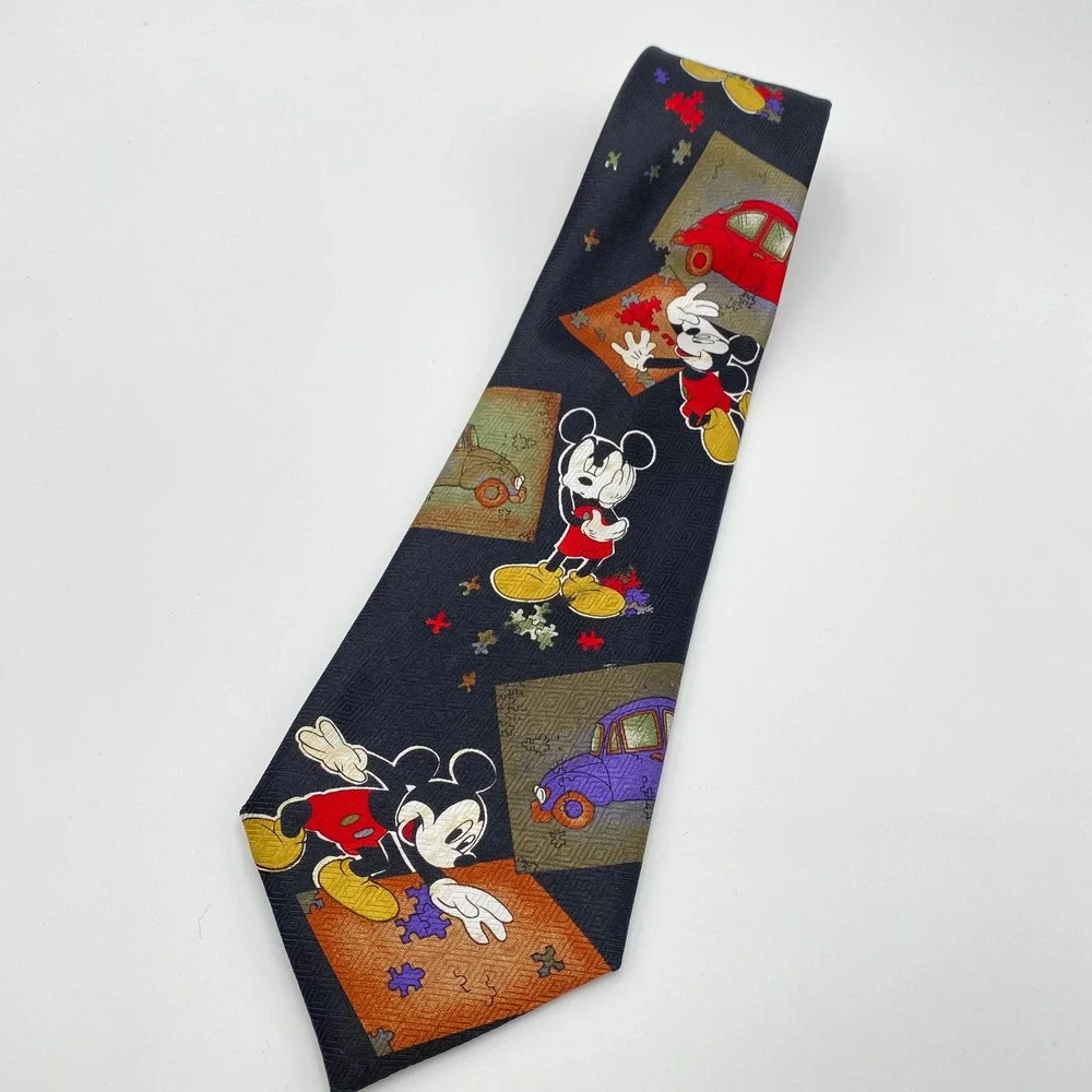 Vintage Mickey Mouse Puzzle Piece‎  Disney Cars Black Novelty Tie Men's Men